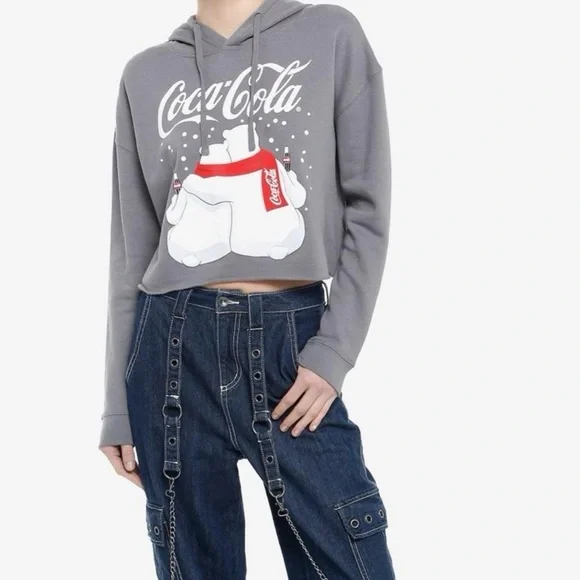 Hot Topic Coca‑Cola Polar Bears Cropped Hoodie – Women’s Large, EUC - Picture 3 of 16